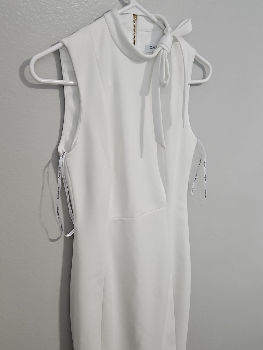 Calvin Klein White Sleeveless Midi Dress with Neck Tie - Picture 3 of 9